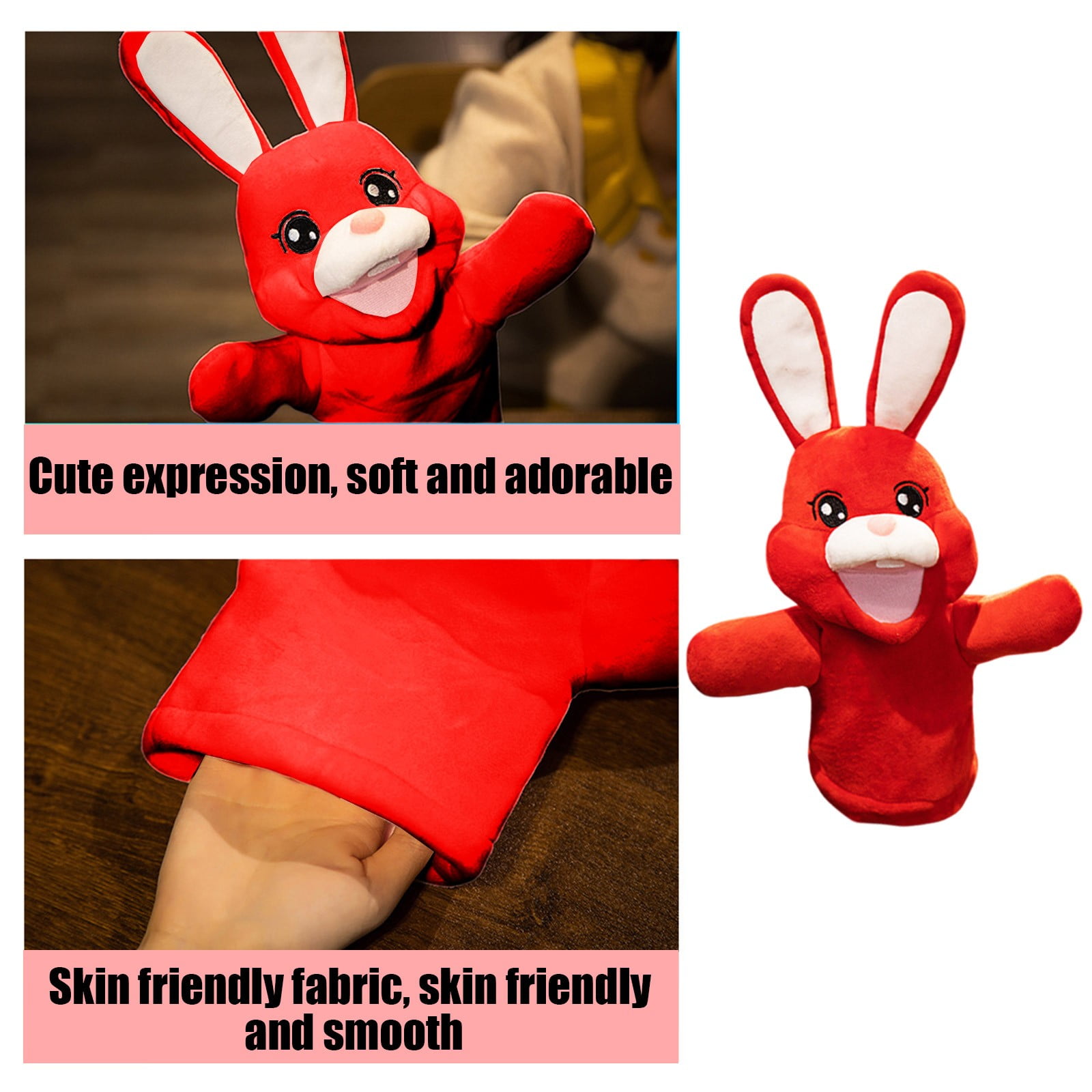 YUNAFFT Bunny Hand Puppets Party Favors, Farm Animals Plush Toys, Bunny Puppet Stuffed Animals, Rabbit Hand Puppet for Class Role Play, Easter Basket Stuffers and Egg Fillers