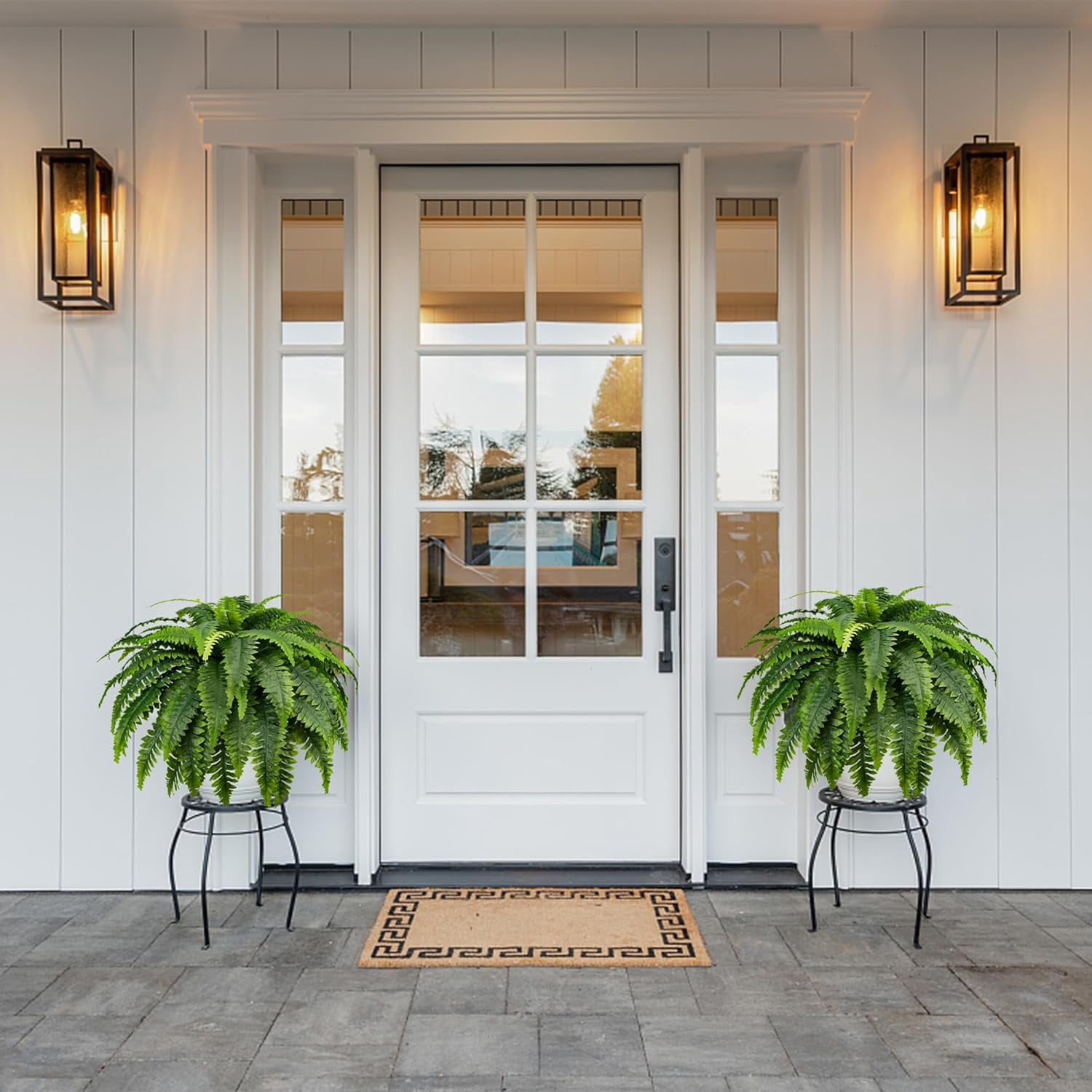 Fake Ferns - Set of 2 Artificial Fern,24 Leaves for Each Bouquet - Indoor/Outdoor Faux Boston Fake Fern Bush Plant for Home, Office, Garden Decoration