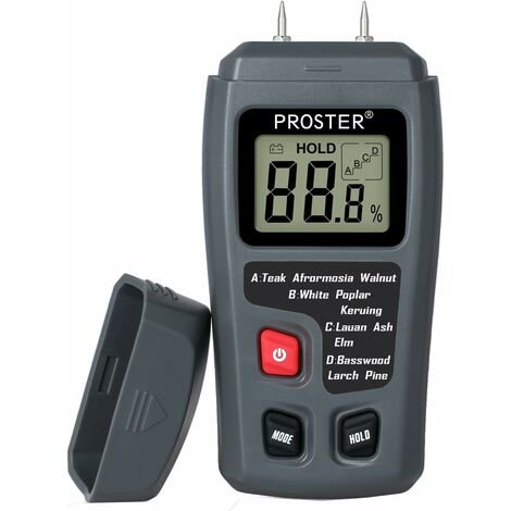 Probador de humedad de madera de 2 pines Detector de humedad digital con pantalla LCD HD Rango de higrómetro de madera 0-99,9% Precisión 0,5% Resolución +/- 0,1% para madera, troncos, hormigón, cartón