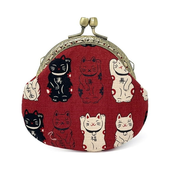 Wrapables Stylish Decorative Coin Purse, Clasp Wallet, Red Fortune Cat