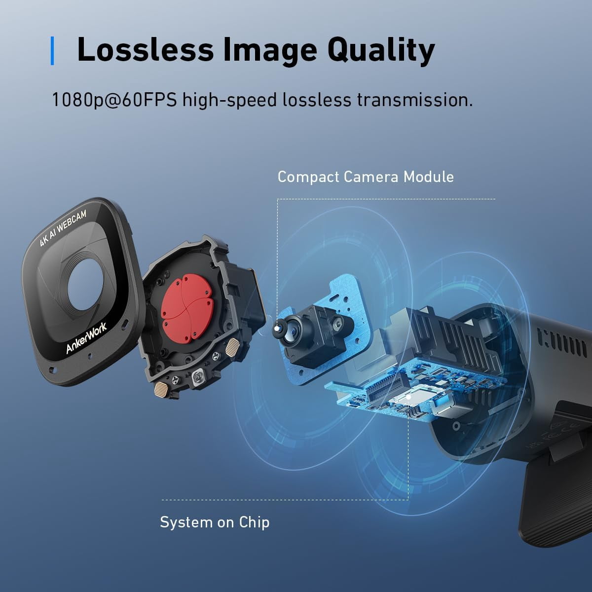 Anker AnkerWork C310 Webcam, 4K, 12 Megapixel, AI Auto Focus, AI Framing, AI Noise Canceling Webcam, Black