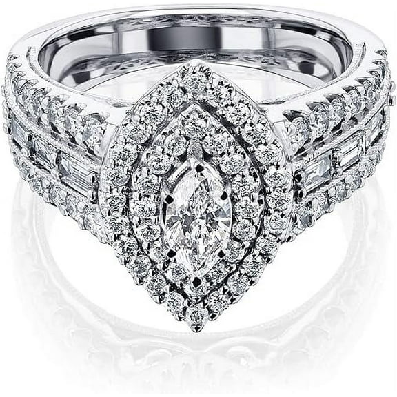 Dazzlingdaimonds Jewels 2.50 Ct Marquise Cut White Diamond Wedding Engagement Thanksgiving Christmas Halo Ring 14K White Gold Plated 925 Sterling Silver For Women's -4
