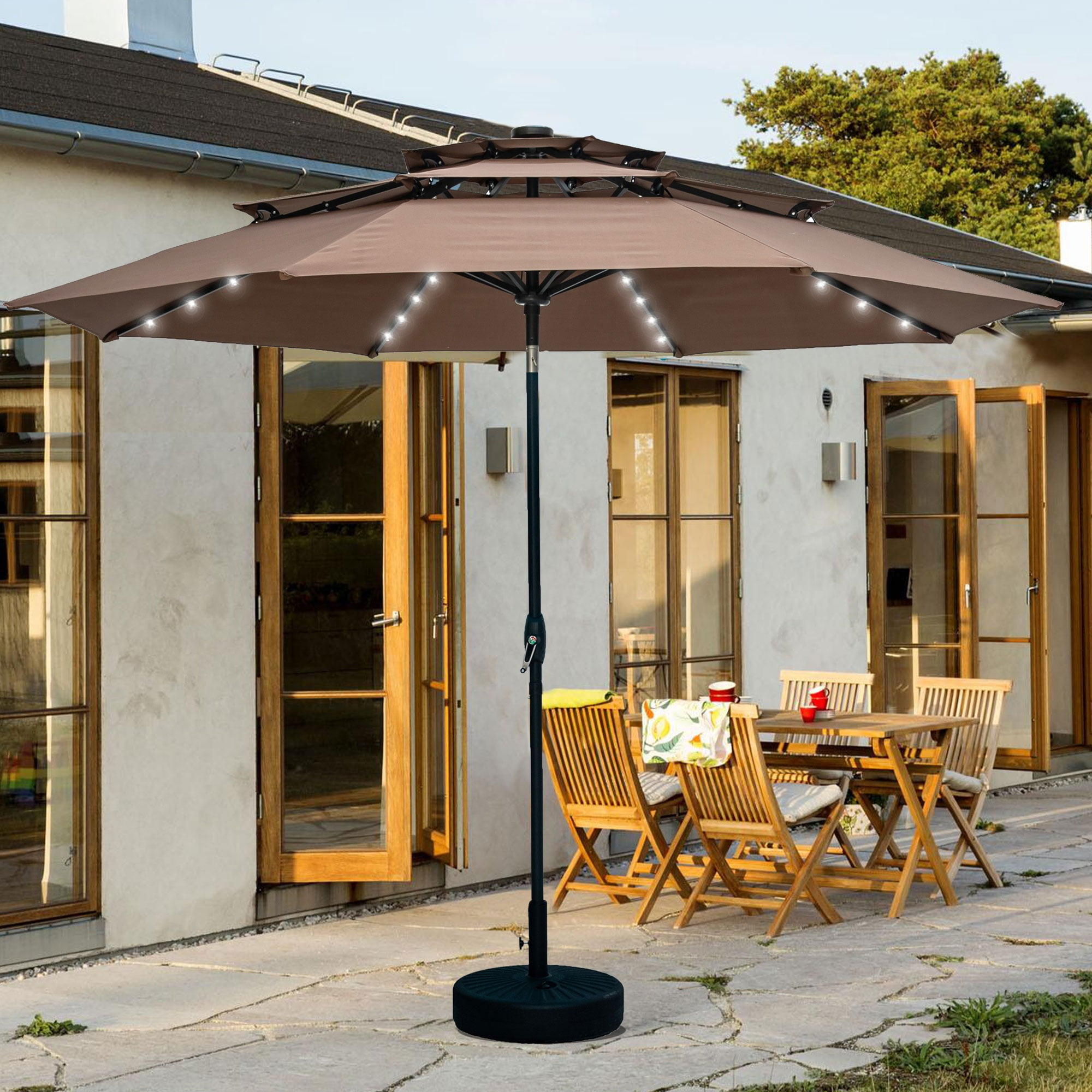 Autlaycil 10Ft 3 Tiers Market Umbrella Solar 32 LED Lighted Umbrella