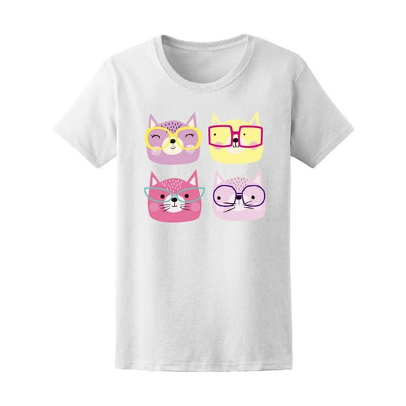 Cute Cartoon Cats With Glasses Tee Women's -Image by Shutterstock