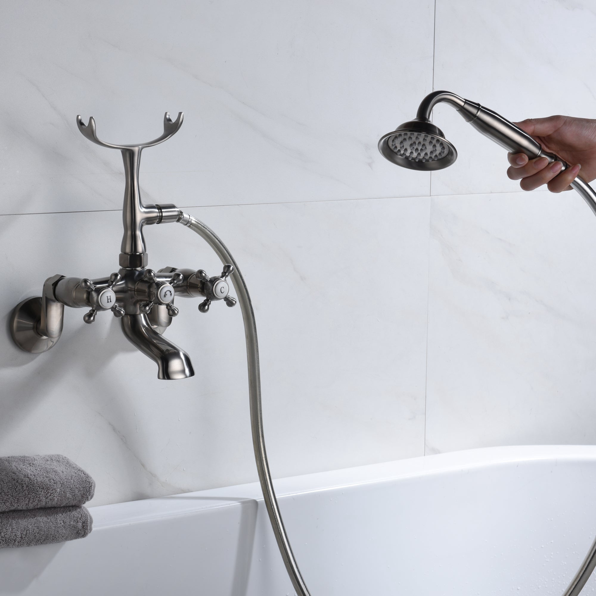 Clawfoot Tub Faucet Brushed Nickel, Bathtub Faucet with Shower