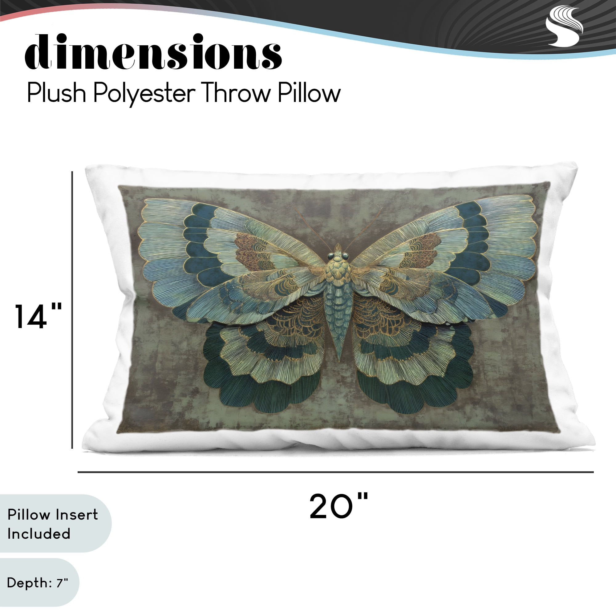 Stupell Industries Golden Jewel Butterfly Decorative Printed Throw Pillow, design by Petal Prints Design, 14 x 7 x 20