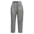thumbnail image 4 of Women's Pants Fashion Casual Pants For Women Cotton Linen Striped Elastic Belt High Belt Pocket Trousers Side Buttons Cropped Casual, 4 of 4