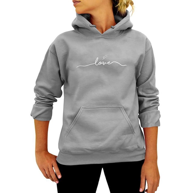 Oucaili Sudadera con capucha para mujer de manga larga otoño jersey liso color sólido Tops