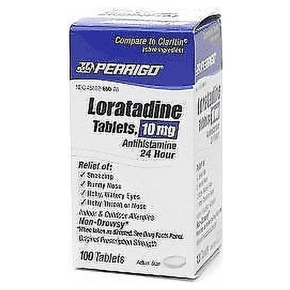 Perrigo 24 Hour Allergy Relief Loratadine 10mg, 100 Tablets Per Bottle, 4 Pack