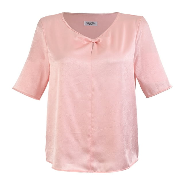 Blusa George para Dama, Escote Redondo, con Gota en Centro Delantero, Manga Corta Rosa Talla CH