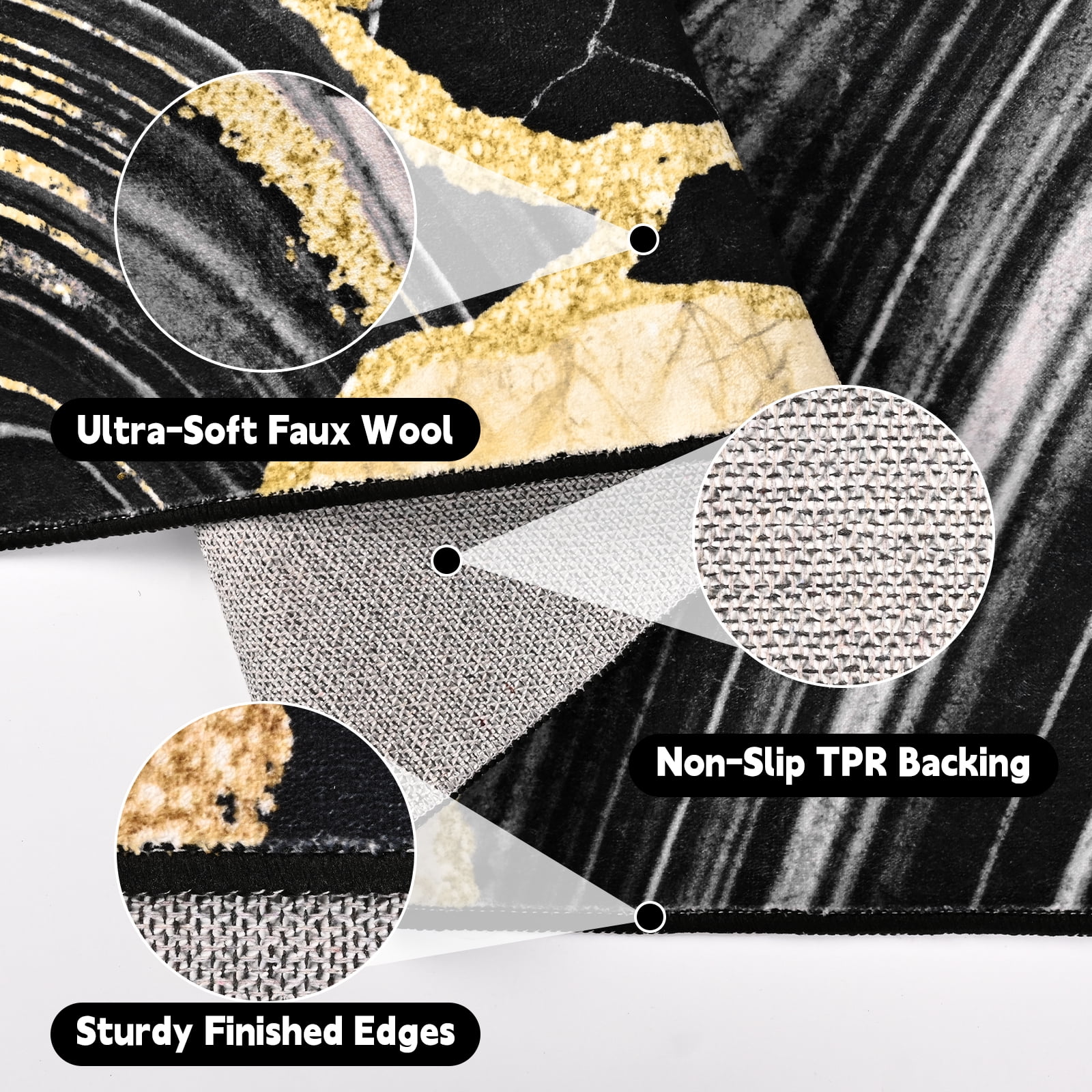Bleum Cade 5'x7' Area Rugs for Living Room, Marble Swirl Abstract Rug Ultra Soft Washable Rugs for Bedroom, Anti Slip Durable Carpet Home Decor for Dining Room,Black Gold