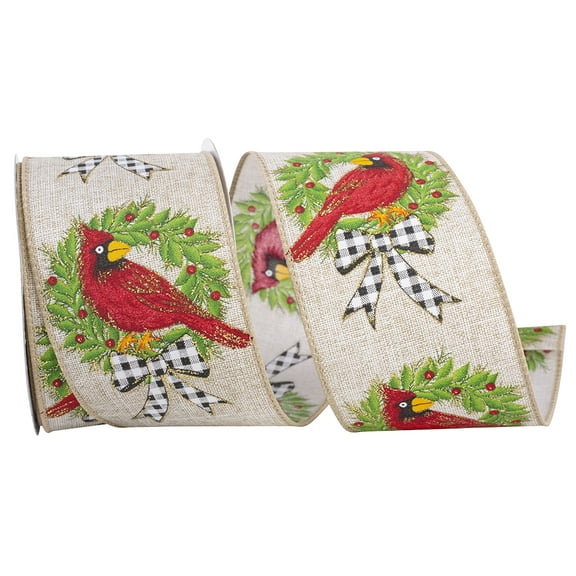 JAM Paper Christmas Cardinal Ribbon, Natural & Multicolor, 2.5in x 10yd, 1/Pack