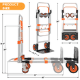 thumbnail image 4 of Foldable Hand Truck, 3-in-1 Aluminum Collapsible Dolly Cart with 4 Rubber Wheels and Retractable Handle, Portable Moving Dolly, Orange, 4 of 7
