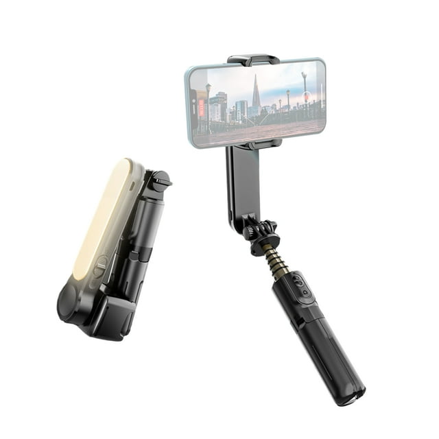 Graflsoa Compact 28.3" 4-in-1 Selfie Stick with Detachable LED Light, Bluetooth Remote, and Foldable Tripod for Android/iOS Devices (Black)