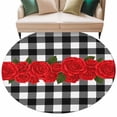 thumbnail image 2 of Round Area Rug 6 Ft, Valentine's Day Washable Non-Slip Circle Carpet for Living Room/Bedroom, Red Rose Flowers Buffalo Plaid Romantic Low-Profile Indoor Mats Collection Rugs for Residential, 2 of 7