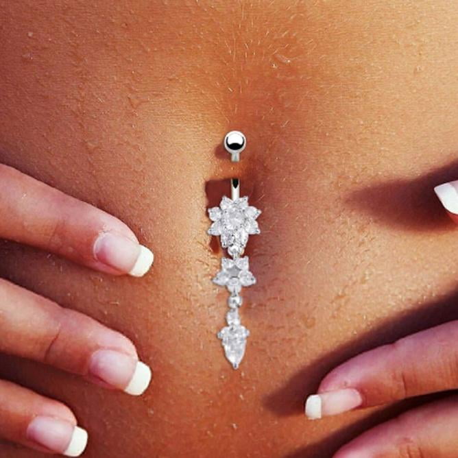 New Belly Button Rings Dangle Crystal Rhinestone Navel Bar Barbell Body  Piercing