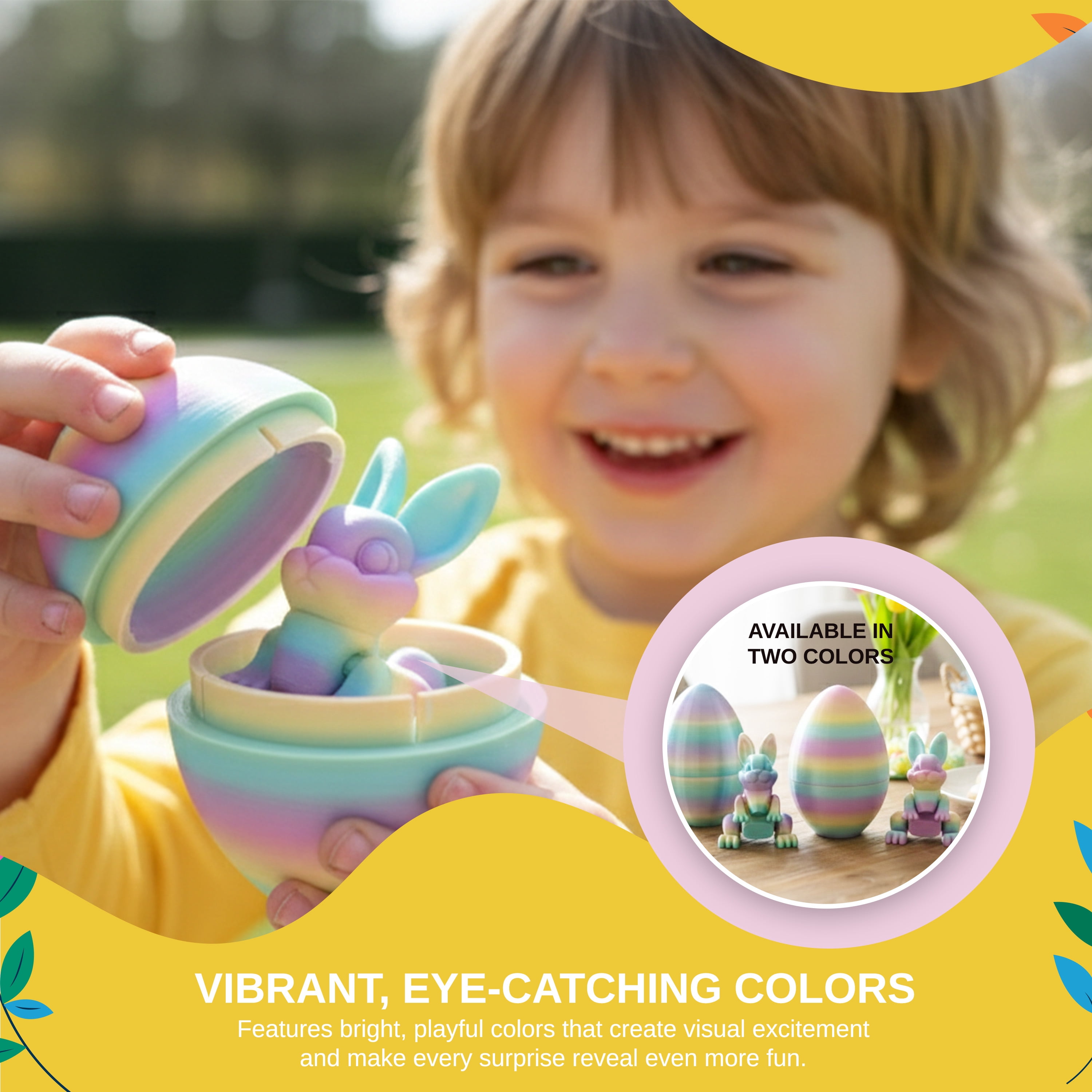 Sperric 3D Printed Bunny Surprise Eggs, 4.3” Prefilled Easter Egg with Articulated Bunny Fidget Toys, Easter Egg Toy Basket Stuffers for Kids, 2-Pack