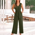 thumbnail image 7 of Caywon Fashion Womens Summer Solid Color Romper Sleeveless Design Belted High Waist Long Pants Casual Comfortable Fit Lightweight Fabric Army Green XL, 7 of 7