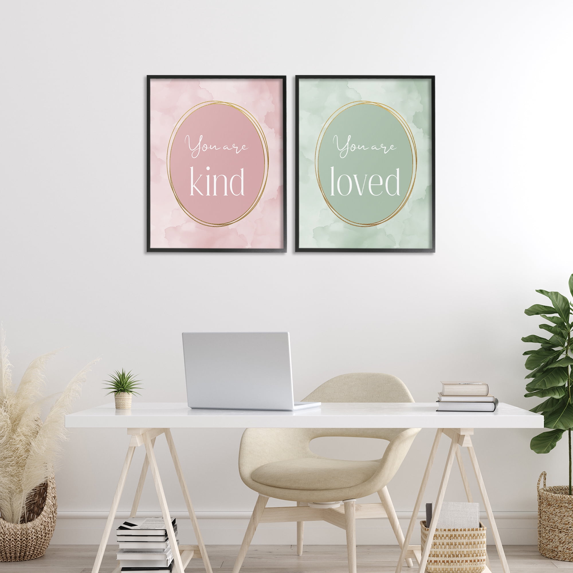 Stupell Industries Pastel Golden Affirmations 2 Piece Black Framed Giclee Art Set, design by Christine Simpson Art