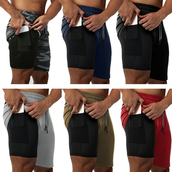 Men Athletic Shorts with Pockets Elastic Waist Quick Dry Running Shorts 2 in 1 Sports Shorts for Basketball Gym Exercise Yoga Fitness