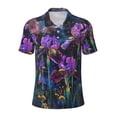thumbnail image 2 of Daiia Starry Night Iris Field Pattern Men’s Polo Shirts,Solid Deck Shirt,Classic Fit, Breathable Cotton Polo for Casual and Sport Wear-Small, 2 of 7