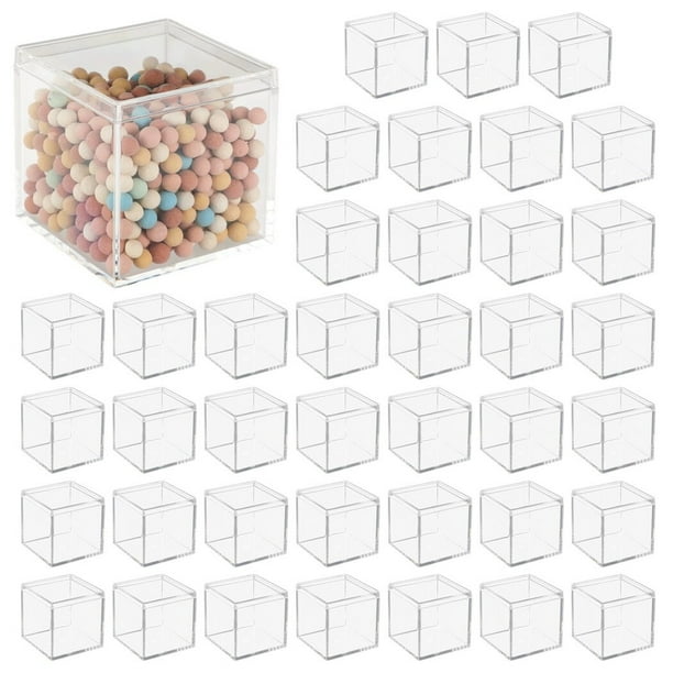 40 cajas de acrílico transparente, pequeñas cajas transparentes con tapas, cubo cuadrado de plástico de 2,2 x 2,2 x 2,2 pulgadas, caja de exhibición cuadrada, cajas de contenedores transparentes para