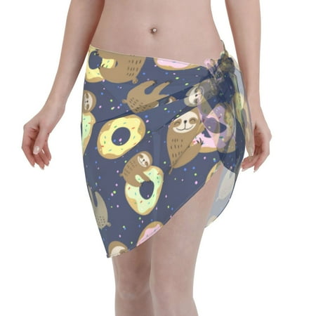 Disketp Sloth With Donuts Women Swimsuit Cover Up Short Chiffon Summer Beach Sarong Bikini Wrap Skirt Bathing Suit