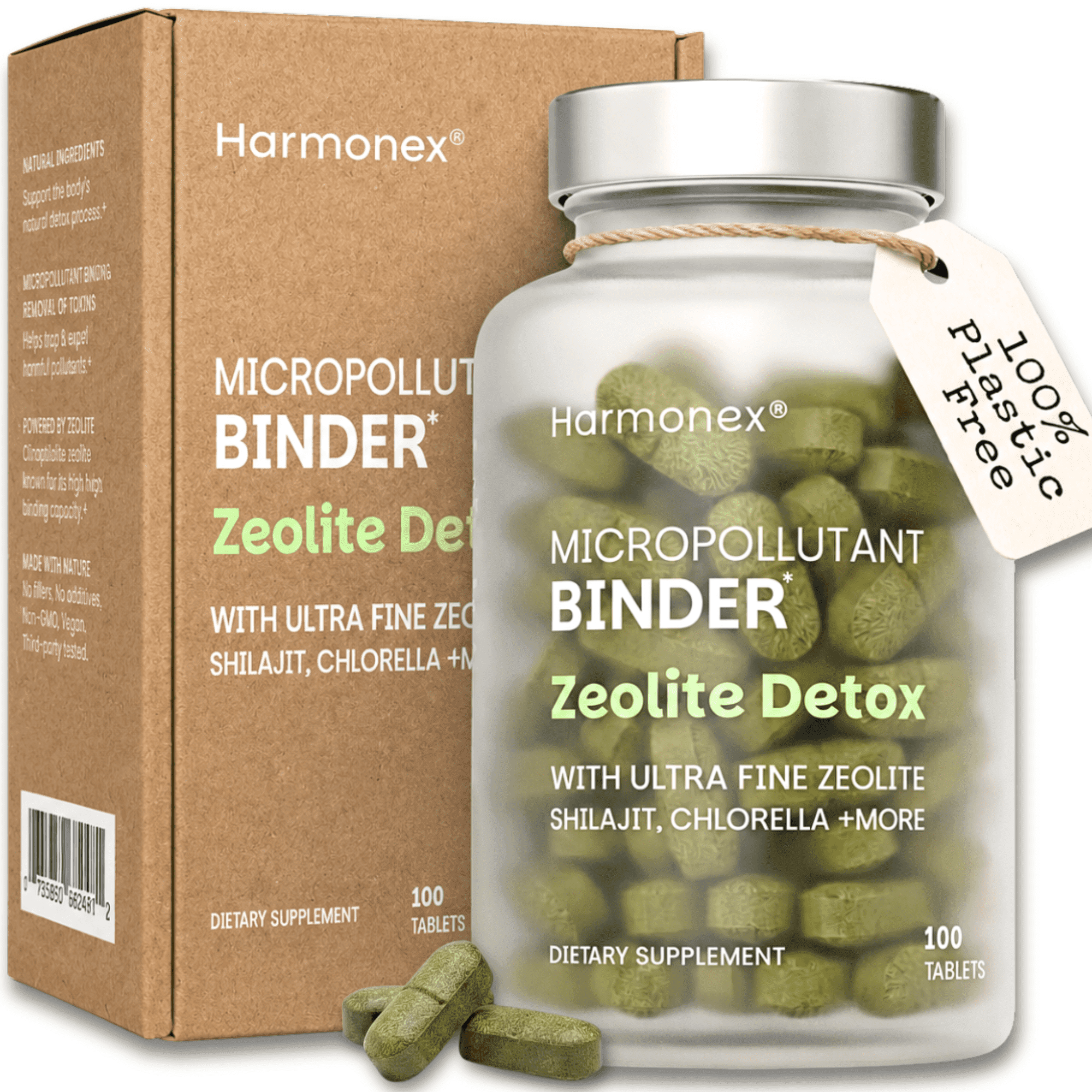 Zeolite Detox Heavy Metal Cleanse | Zeolite Binder with Chlorella, Shilajit & Milk Thistle | Gut & Liver Support, Micronized for Absorption, 2500mg, 100 Vegan Tablets | Harmonex