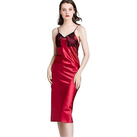 Holiday Season Gift for Her Womens Lingerie Satin Slip Lace Night Gown  Comfortable and Breathable Sexy Lingerie for Women  Soft Lingerie for Women  Pull-On Sexy Sleepwear for Women  Red  X-Large