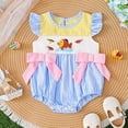 thumbnail image 2 of Baby Onesies Girl Baby Girl Outfit Infant Fish Embroidery Gingham Print Bowknot Fly Sleeve Romper Bodysuit, 2 of 7