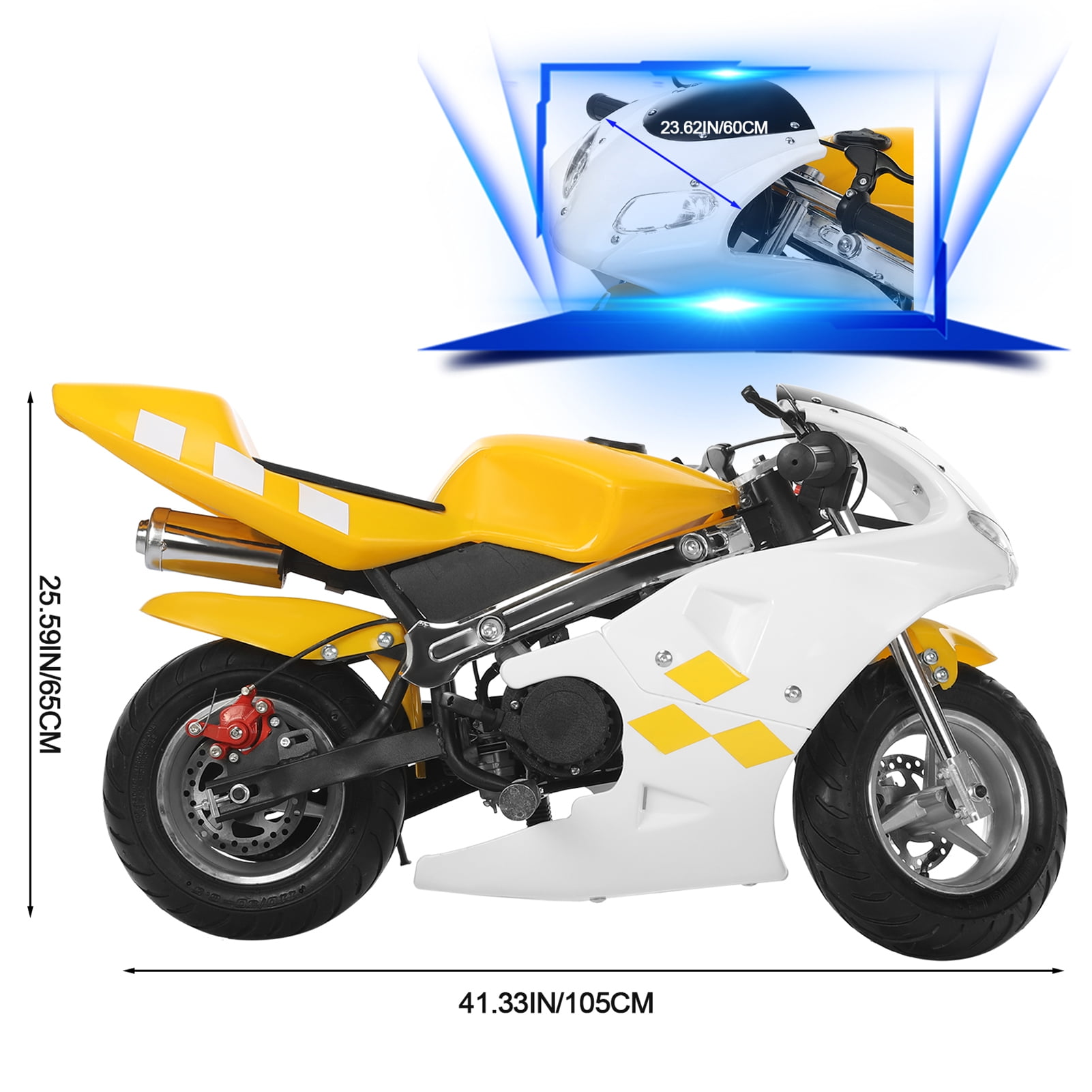 49cc 2 Stroke Pocket Bike, Mini Motorcycle for Kids, Racing Max Speed 20Mph,Gas Pocket Motorbike with Strong Dual Brake