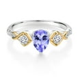 thumbnail image 3 of Gem Stone King 0.97 Cttw Blue Tanzanite White Moissanite and White Lab Grown Diamond Women Ring for Women | 925 Sterling Silver and 10K Yellow Gold | Pear Shape 7X5MM | Size 8, 3 of 4