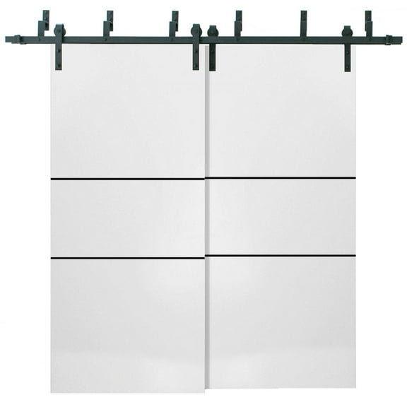 Sliding Closet Barn Bypass Doors 36 x 80 inches | Planum 0014 White Silk with Frosted Glass | Sturdy 6.6ft Rails Hardware Set | Wood Solid Bedroom Wardrobe Doors