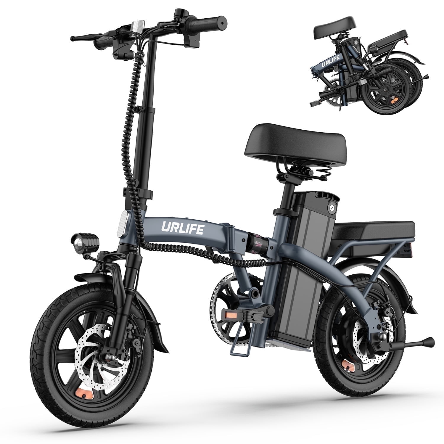 URLIFE 14"Folding Electric Bike for Adults,500W Peak Motor,48V 7.5AH Removable Battery,Mini Ebike for Adults City Commuter,UL2849-Black