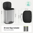thumbnail image 7 of Miniyam 13 Gallon 50L Trash Can, Stainless Steel Foot Pedal Operated Soft Close Trash Can with 30 Garbage Bags for Kitchen, Office, Silver, 7 of 7