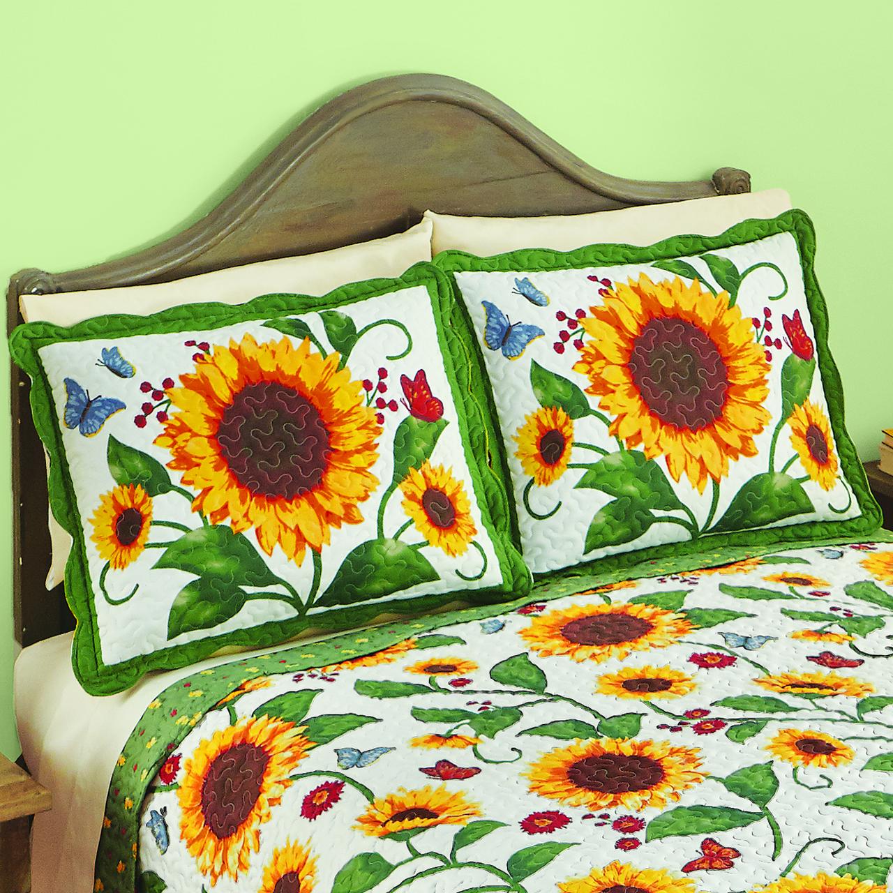 Collections Etc Sunflower & Butterflies Floral Scalloped Edge Quilted