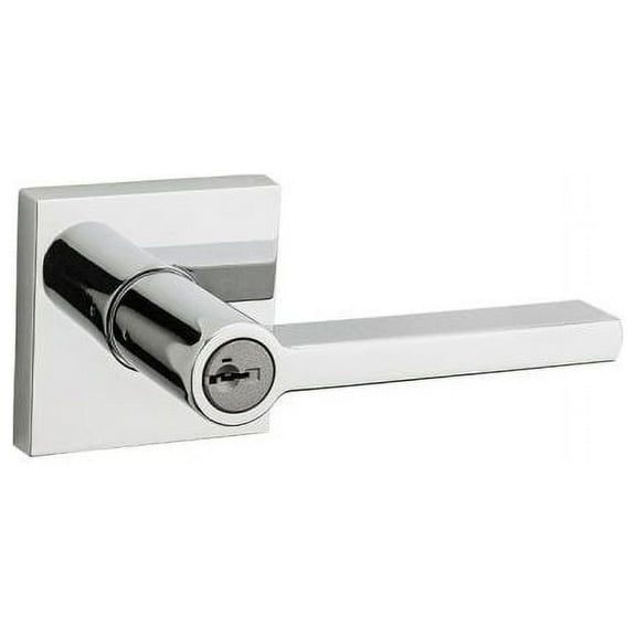 Kwikset Halifax Lever with Square Rose Entry in Bright Chrome