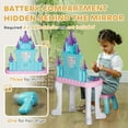 thumbnail image 6 of Qaba Kids Vanity Set with Mirror and Stool, Castle Design Makeup Table with Light, Music, Hair Dryer, Girls Pretend Play Toys for 3-6 Years Multicolor, 6 of 9