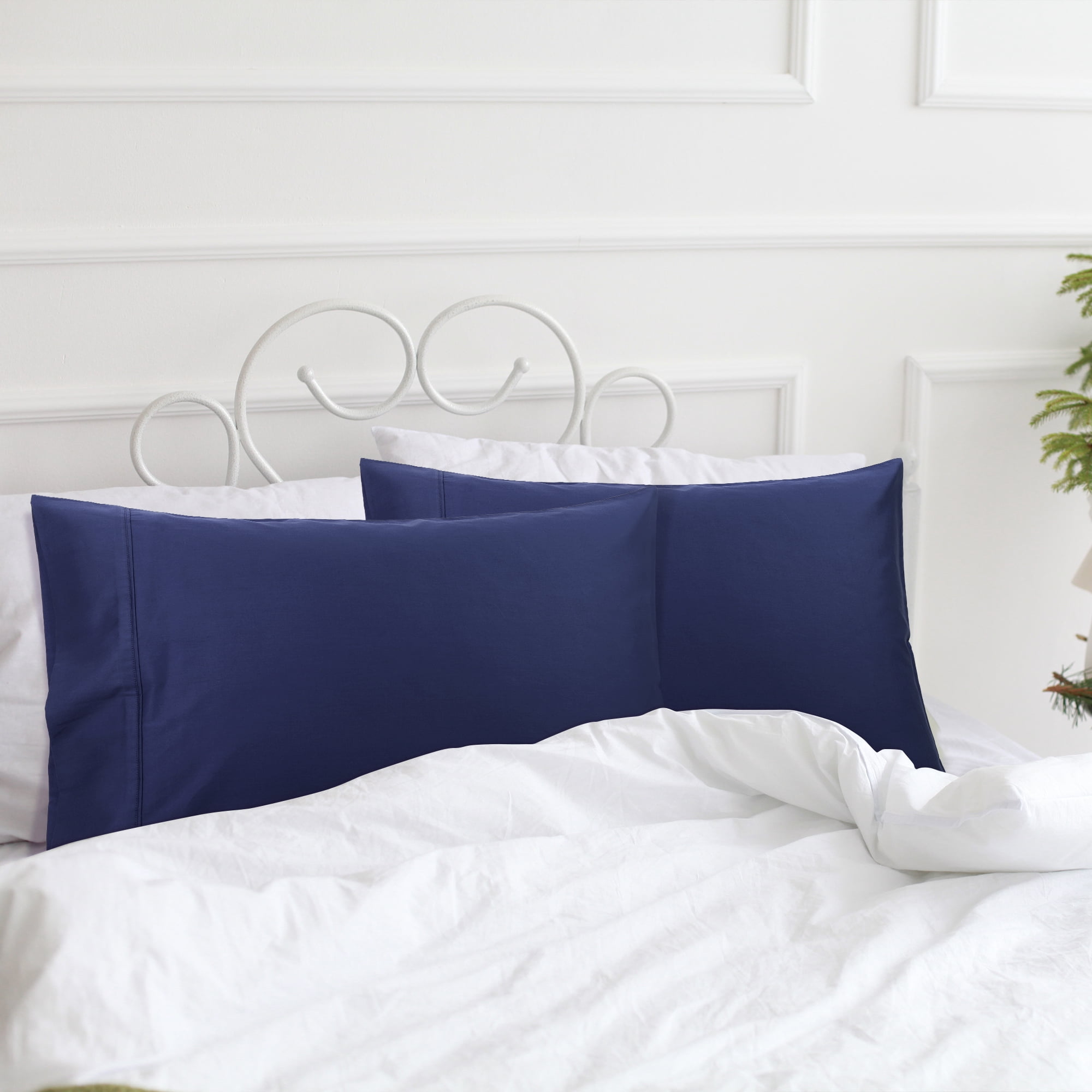 Unique Bargains Pillowcase Set of 2, Cotton with Envelope Navy Blue Standard
