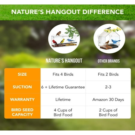 Nature’s Hangout Clear Suction Cup Window Bird Feeder for Wild Birds