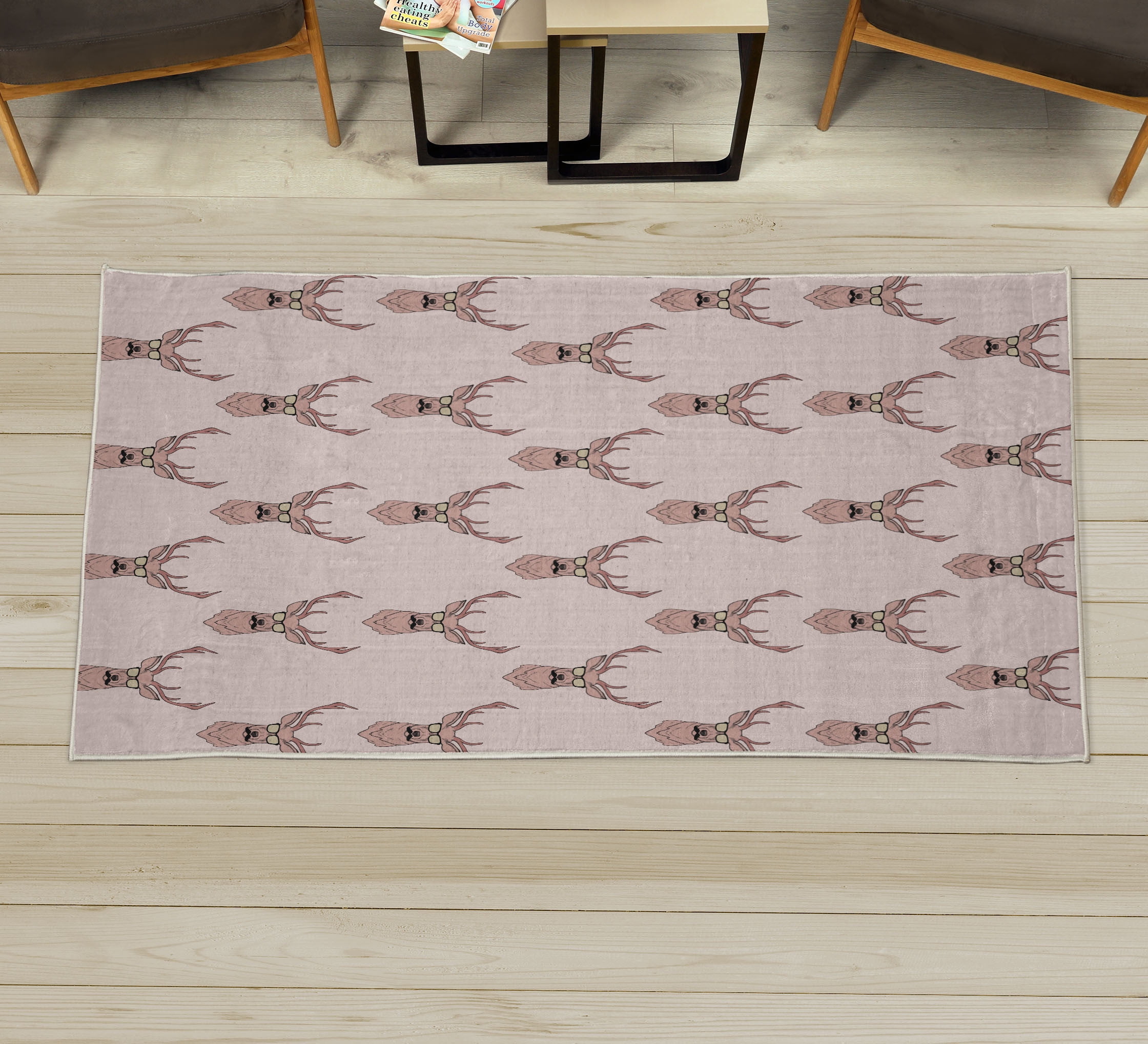 Deer Decorative Rug, Hipster Inspired Antlers Glasses Mustaches Funny ...