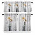 thumbnail image 2 of Kitchen Window Curtains Valance and Tier Set, Watercolor Blossom Flower Daisy Rod Pocket Tier Curtain Valance Set, Farm Wooden Plank Light Filtering Cafe Curtains for Bedroom Living Room, 2 of 9