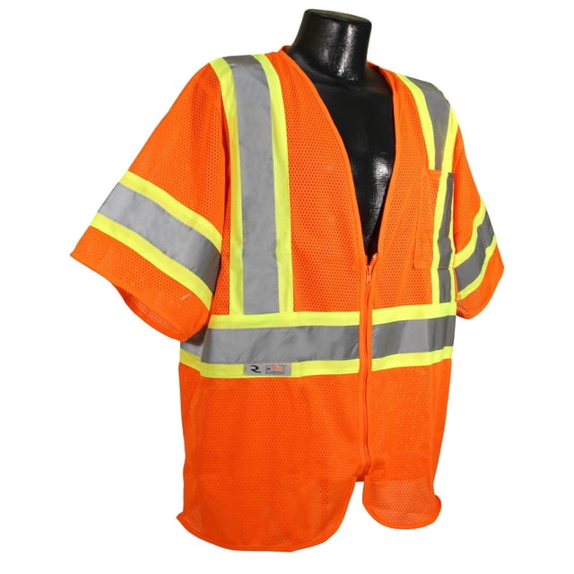 Radians SV22-3ZOM-L Polyester Mesh Economy Class-3 Safety Vests with Two Tone Trim, Large, Orange