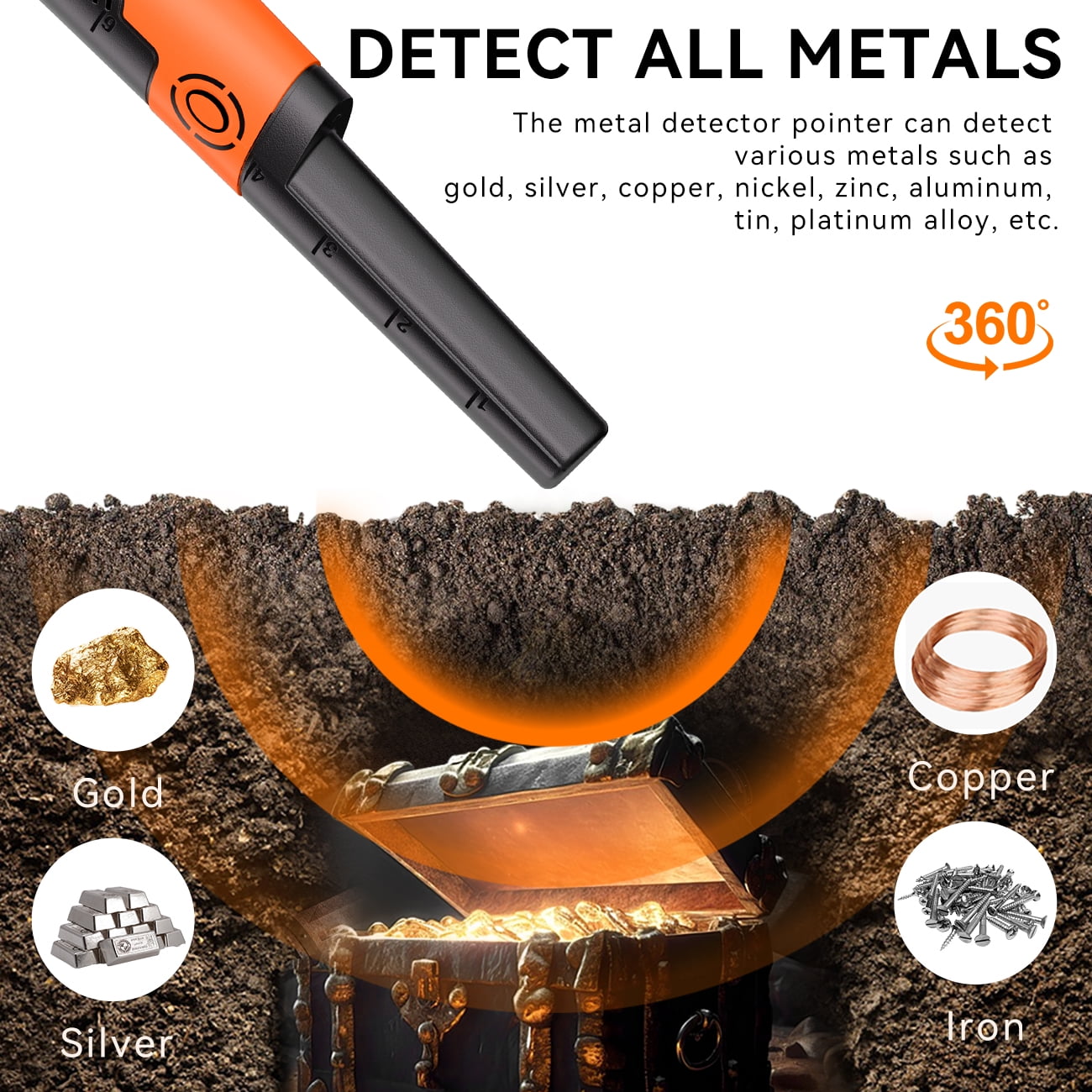 IP68 Waterproof Handheld Metal Detector Pinpointer - 2 Modes for Metal Detection & Treasure Hunting, All-Ages Design