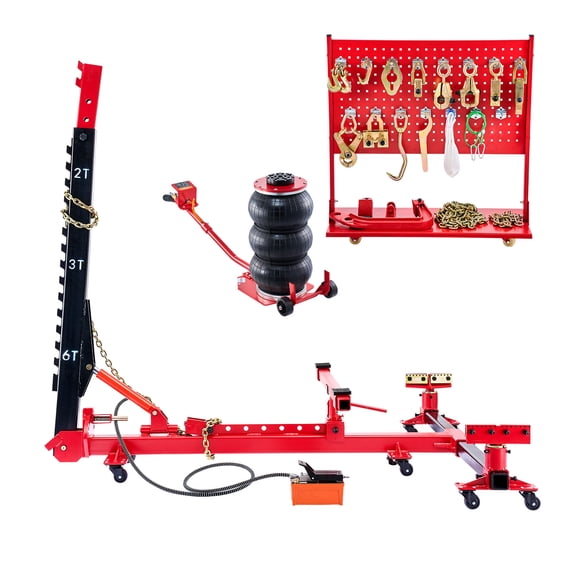 KFFKFF Auto Body Frame Straightener with 6T Tension, Car Body Repair Kit Featuring 3T Airbag Jack & 6000PSI Hydraulic Foot Pump