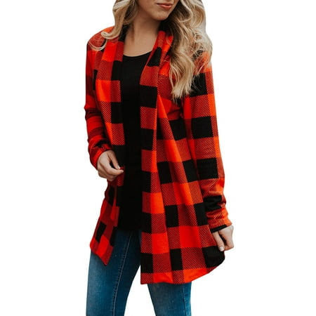 Womens Buffalo Plaid Cardigans Long Sleeve Shirt | Walmart Canada