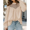 thumbnail image 5 of PRETTYGARDEN Women's Spring Tops Crewneck Eyelet Lace Crochet Casual Long Sleeve T Shirts Loose Chiffon Solid Blouses, 5 of 7