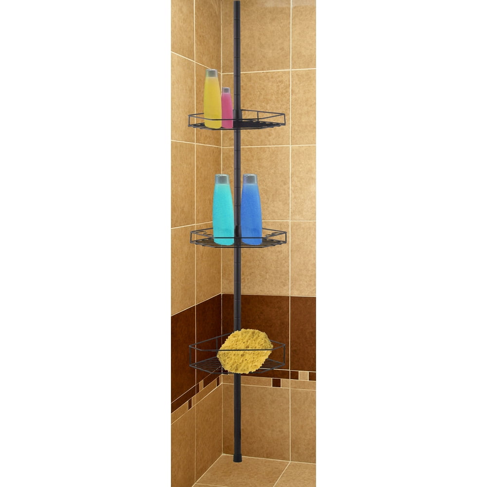 3 Tier Tension Rod Shower Caddy, Bronze