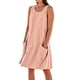 thumbnail image 1 of Vestido sin mangas estampado de lino para mujer: largo hasta la rodilla, estampado floral, bolsillos, ropa de verano para la playa., 1 of 7