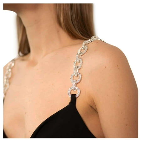 1Pair Bra Straps  Adjustable Luxury Rhinestone Strap Bra  Sparkly Crystal Invisible Shoulder Strap Non-Skid Bra Belt for Bra  Dress Accessories Jewelry  Silver